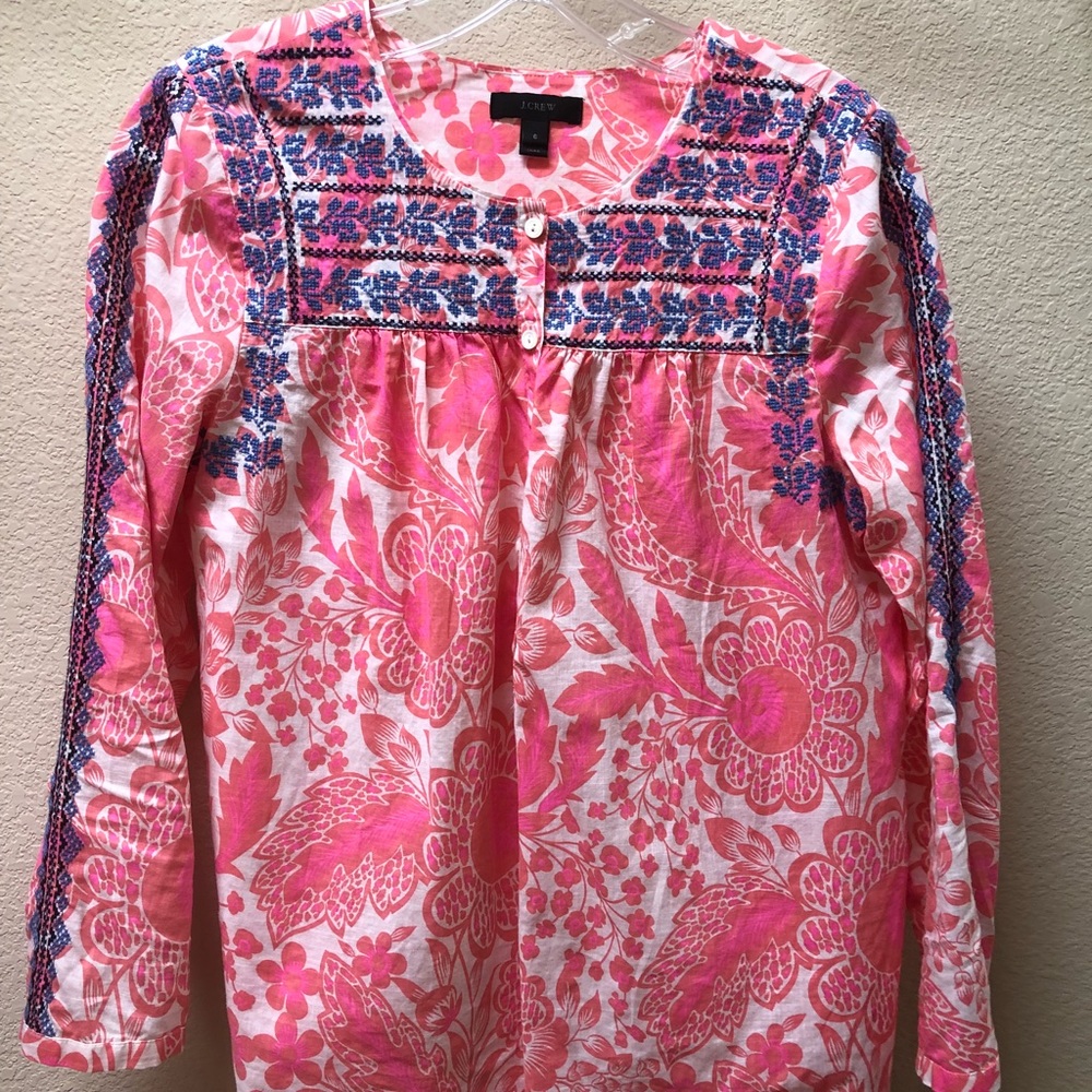 J Crew pink and white embroidered blouse - size 6